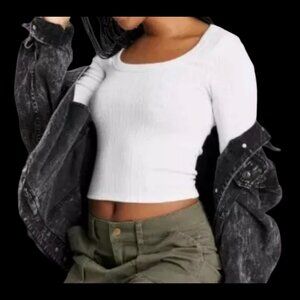 Wild Fable - Women's Long Sleeve Square Neck Pointelle T-Shirt - White - XL